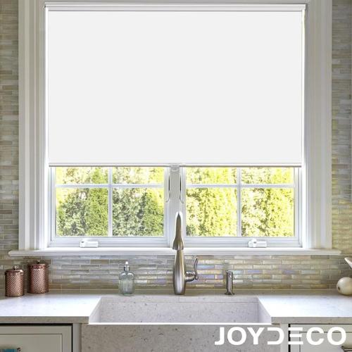 Joydeco Blackout Cordless Roller Shade White Fabric Mini Blinds & Shades for Windows 28 Inch Wide Home Darkening(28x 75)