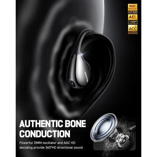 T60 Wireless Bone Conduction Headphones, OWS Open Ear Earbuds with Earhooks, Bluetooth 5.4, Lightweight & Sturdy, 25Hrs Playtime, IPX6 Waterproof, for Cycling Yoga Gym Workouts