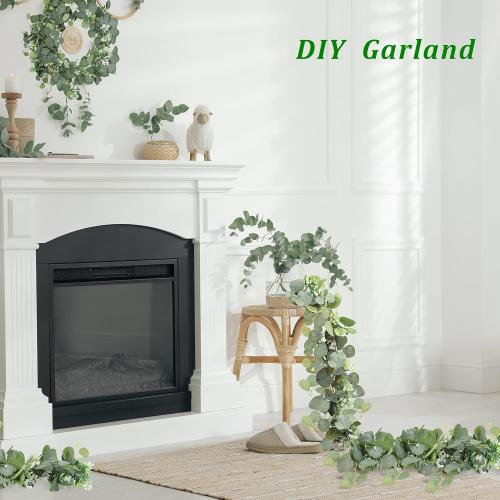 N&T NIETING 1 Pack Artificial Eucalyptus Garland with Lights, 6FT Artificial Greenery Garlands, Battery Operated Twig Vine for Room Stairs Mantle Wedding Holiday Easter Decoration Indoor Outdoor
