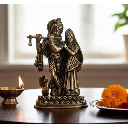 StonKraft - Radha Krishna Pair Murti Idol Statue Sculpture - Brass - 6 - Antique