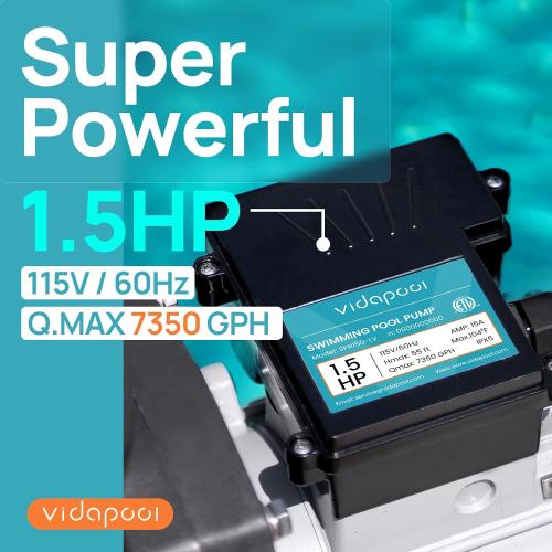 BLACK In/Above Ground Pool Pump, Self Primming High Flow (Single Speed, 1.5HP, 7350 GPH, 115V)