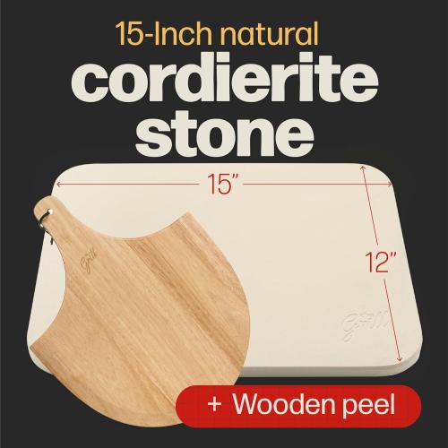 Size Extra Large HANS GRILL PIZZA STONE | Rectangular Pizza Stone For Oven Baking & BBQ Grilling With Free Wooden Peel | Extra Large 15 x 12 Inch Durable Cordierite Cooking Stone.