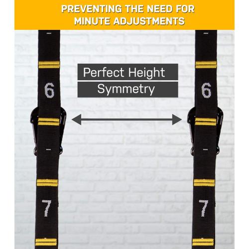 Double Circle Quick Adjust Numbered Straps for Gymnastic Rings - Carabiner System and Exercise Video Guide for Full Body Workout, Calisthenics, and Home Gym
