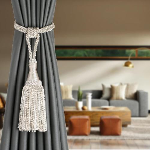 2 Pack Rope Large Curtain Tiebacks with Tassel Curtain Holdbacks