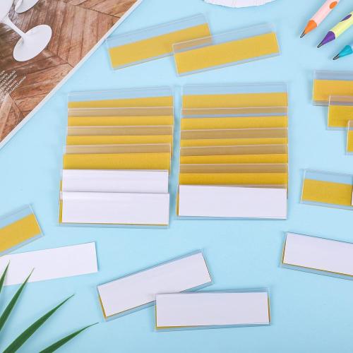 60 Pcs Shelf Labels - 3 x 1 Inch Drawer Labels with 60 Pcs White Paper Tags, Plastic Holders, Clear Adhesive for Storage, Bookshelf, Mailbox