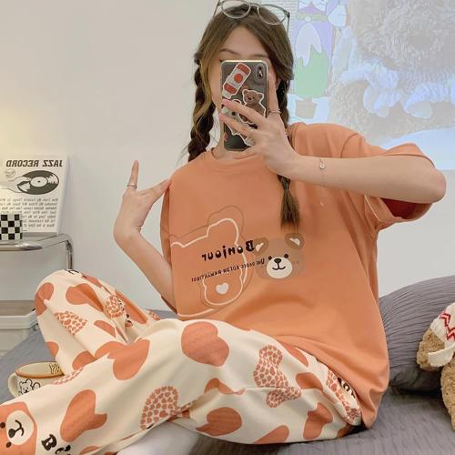 Size XL Kawaii Bear Print Women Pajamas Autumn Ladies Pajama Faux Cotton Korean Cardigan Sleepwear Long Sleeve Loungewear