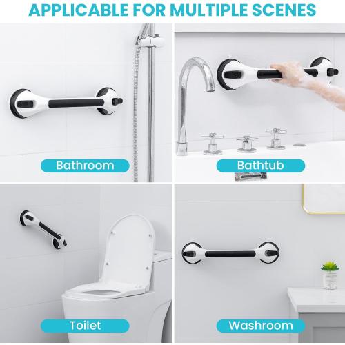 Pack of 2 Size 12 inch Shower Handles for Elderly Suction, 2 Pack 12 Inch Shower Grab Bars for Seniors, Grab Bars for Bathtubs and Showers, No Drilling Removable Safety Shower Grip, Black