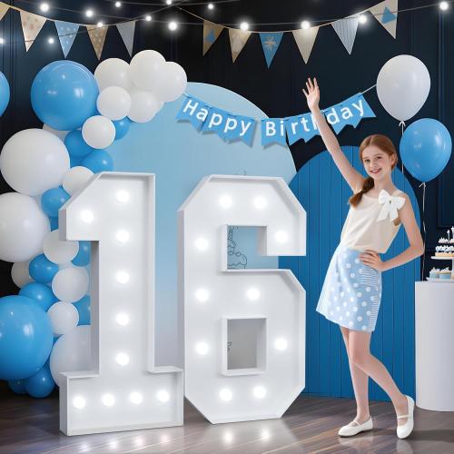 4FT Marquee Numbers 16, Large Light Up Numbers for 16th Birthday Decorations, Big Marquee Light Up Numbers Sign 16 for Birthday Anniversary Sweet Party Decorations
