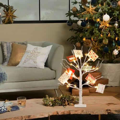 PEIDUO Christmas Decorations, 22 Inch Gift Card Tree Holder with 8 Clips and 8 Xmas Cards, Lighted Tabletop Money Tree, for Christmas,Birthday Wedding,Battery Powered, 6H/18H Timer (White)