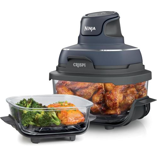Ninja Crispi 4-in-1 Portable Glass Air Fryer Cooking System, 1500W, 4QT & 6-Cup TempWare Glass Containers with Storage Lids, Microwave, Freezer & Dishwasher Safe, Cyberspace Gray, FN101GY