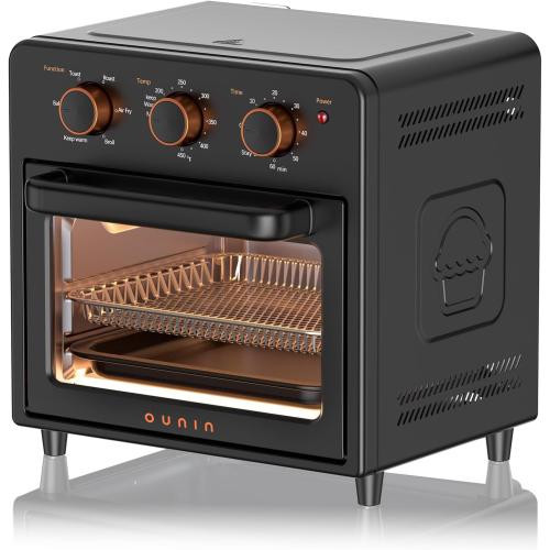 OUNIN Air Fryer Toaster Oven with Steam Infusion, 12 QT Compact Countertop Oven, 6-in-1 Stainless Steel Combo Bakes, Broils, Grills & Warms, Fast Preheat, 60-Minute Timer – Small Kitchen Friendly