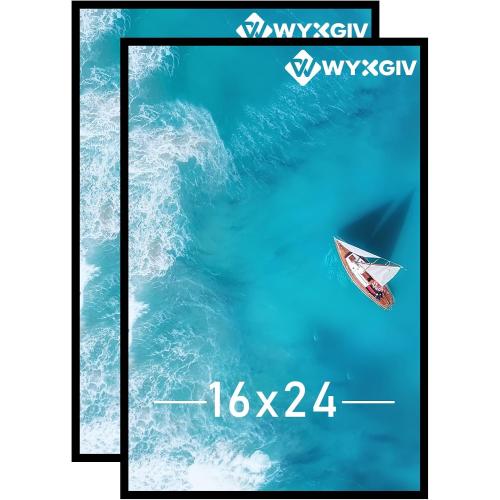 16x24 Picture Frame Set of 2, Scratch-Proof Black Frame Lightweight yet Sturdy Display Poster Artwork 16 x 24 Horizontally/Vertically - Slide-In Strips|2 Packs|Black|16x24