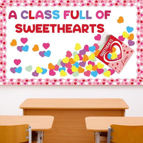 Gueevin 104 Pcs Valentine's Day Love Heart Bulletin Board Set 3D Sweetheart Box with Love Heart Stickers Decorations a Class Full of Sweethearts for Valentine's Office School Classroom Wall Decor