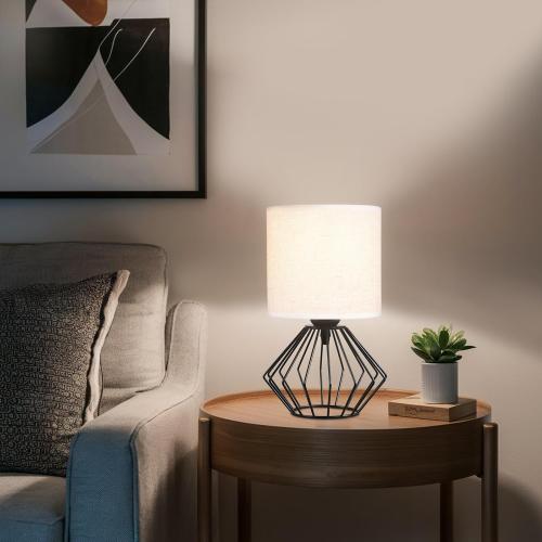 Hamilyeah Bedside Lamps Set of 2, Black Table Lamps with Beige Linen Fabric Shade, Industrial Lamps for Night Stands with On/Off Switch, Modern Simple Desk Lamps for Bedroom, Living Room