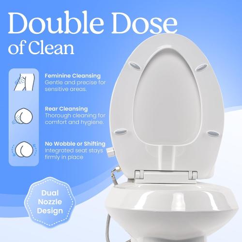 CLEAR REAR Elongated Bidet Toilet Seat – Non Electric Attachment for Toilets, Easy to Install Self Cleaning, Rear & Feminine Wash Nozzles, Adjustable Water Sprayer, Eco Friendly Hygienic Upgrade