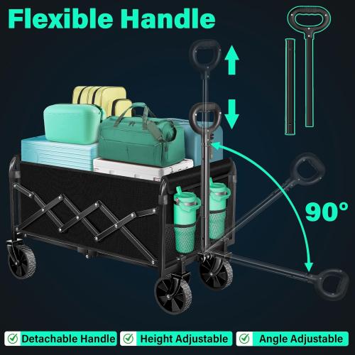 Collapsible Wagon Cart with Wheels Foldable: 360LBS Heavy Duty Folding Utility Wagon - Portable All Terrain Grocery Wagon Cart for Groceries Shopping Outdoor Camping Fishing Sports