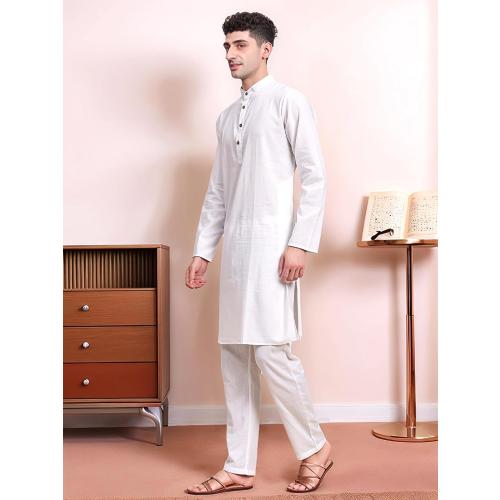 Sojanya since 1958 Men's Cotton Linen Solid Kurta Pajama Mandarin Collar Casual Party Dress