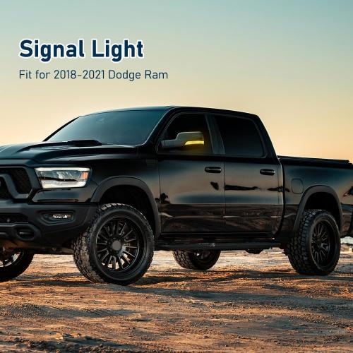 For Dodge Ram 1500 2019-2022 Door Mirror Assembly with Painted Black Back Cover Power Heated Manual Folding with Turn Signal Light Puddle Light Blind Spot Glass 9P Right Passenger Side (W/O Camera)