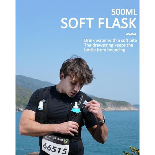 Color Black Running Vest for Women Men, USA Original Patent, Adjustable Chest Straps Running Hydration Vest with 500ml Soft Flask, Lightweight Reflective Hydration Backpack for Marathon