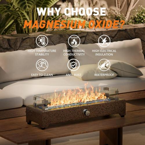 COSIEST 28 Propane Tabletop Fire Pit, CSA Certified Outdoor Mini Small Table Fireplace with Rectangular Magnesium Oxide Base, 40,000 BTU Burner, Glass Rocks, Glass Windshield for Patio, Brown