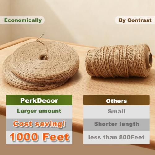 1000FT Natural Jute Twine String Bulk Hemp Rope Cord for Crafts Gardening Gift Wrapping Wedding Décor Packing Material Burlap Ribbon Christmas Knitting Macrame Decoration (Brown 2mm* 1000ft)