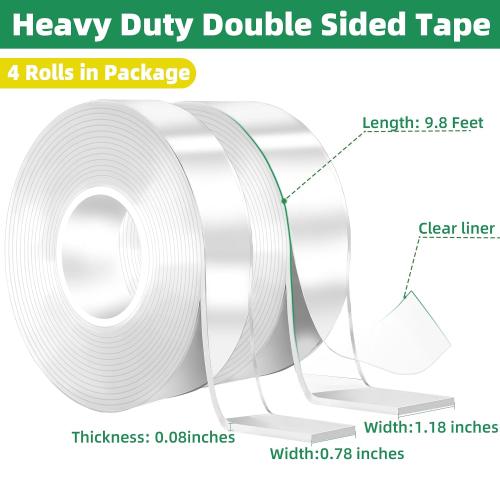 4 Rolls Double Sided Tape Heavy Duty, Nano Tape Double Sided Mounting Tape