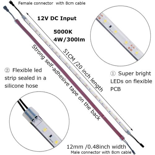 Set of 6 Size 20 Litever Under Cabinet Light, 6 PCS 20 Inches Flexible LED Strips with Power Adapter, 24W,1800 Lumen, Daylight 5000K. Suitable for Kitchen Cabinets, Counters, Under Shelf, Closets (6-Strip-5000K)