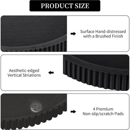 Hanobe Black Decorative Coffee Table Tray, Scalloped Edge | 12 round wood centerpiece tray, ideal for living room, entryway table, kitchen island, fits modern decor.