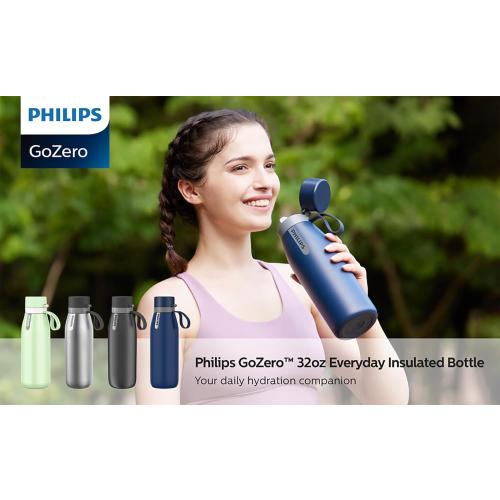 PHILIPS Water Bottle with Filter, Filter Water Bottle Stainless Steel with GoZero Everyday BPA-Free Tap Water Filter, Water Filter Bottle Keep Drink Cold 24 Hours, 1 Filter for 40 gal / 2 Months