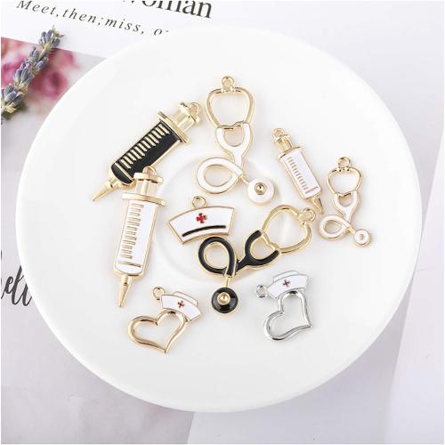 9 Pcs Medical Nurse Charms Gold Plated Enamel Cute White Nurse Cap Heart Stethoscope Charm for Jewelry Making Finding DIY Necklace Bracelet Craft Art Accessories