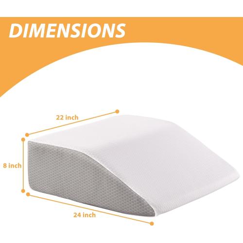 Leg Pillow Elevation Blood Circulation, Wedge Pillow for Legs Swelling, Leg Elevating Wedge Pillow for After Surgery, Foot Knee Pillow for Leg Rest, Sleeping, Memory Foam Top, 8in, White/Grey