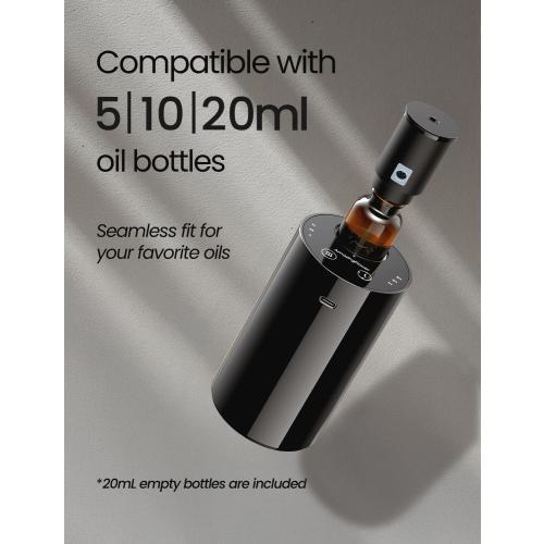 Waterless Essential Oil Diffuser, Portable Aromatherapy Diffuser with 20mL Capacity, Battery Operated Mini Scent Diffuser,3 Mist Levels & Timers, Leak-Free, for Home, Car, Office (Black)