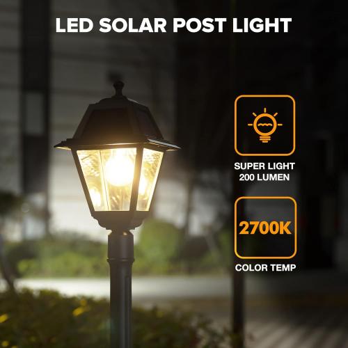 LUTEC LED Post Solar Light, Dusk to Dawn Vintage Solar Light Street Lights for Garden, Lawn, Pathway, Driveway 200 Lumens 2700K
