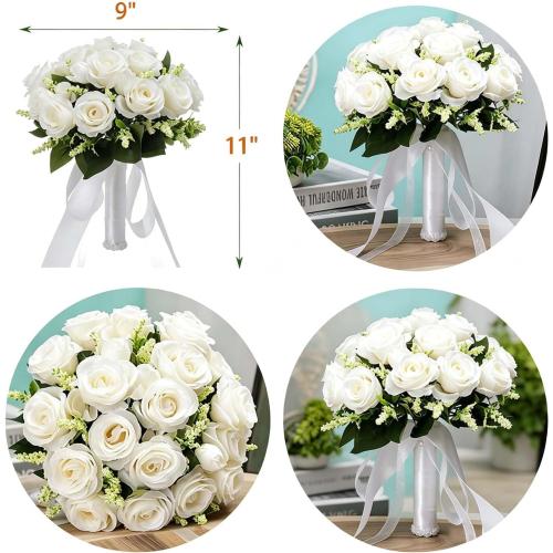 CYANLUX Wedding Bouquets for Bride Bridesmaid Bouquet Champagne White Artificial Roses Flowers for Wedding Valentine's Day Church Home Decoration (1#White)…