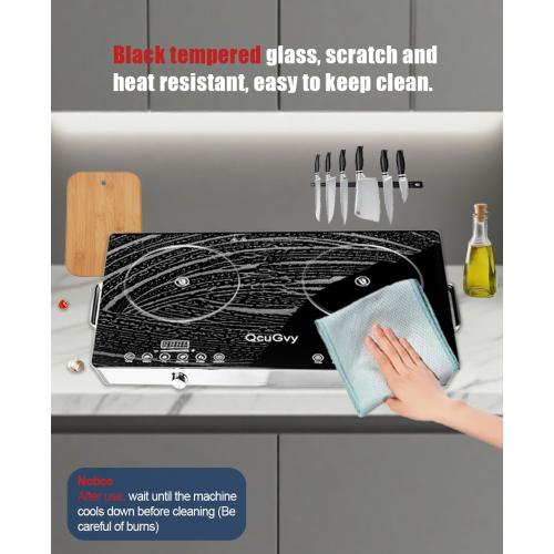 23 Portable Infrared 2 Burner 3500 Electri Burner with 2 Hours Timer-Electric Hot Plate Touch Control Panel Adjustable Heating Power Glass Plate Electric Cooktop for Cooking