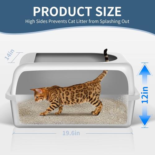 Prodigen Stainless Steel Cat Litter Box with Lid High Wall Sides Enclosure, Non-Sticky, Anti-Leakage, Easy Cleaning, with Cat Mat & Metal Scoop, 19.6 L x 14 W x 12 H