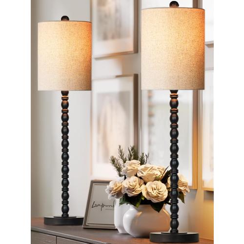 Buffet Lamps, Table Lamps Set of 2-30 H Tall with Sturdy Metal Bases & Textured Linen Shades - UL Certified, Ideal for Creating a Cozy Vibe in Living Rooms, Dining Rooms & Entryways (Matte Black)