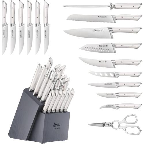 Cangshan OLYMPUS Series 17-Piece Knife Block Set, German Steel, Gray Wood Block (White)