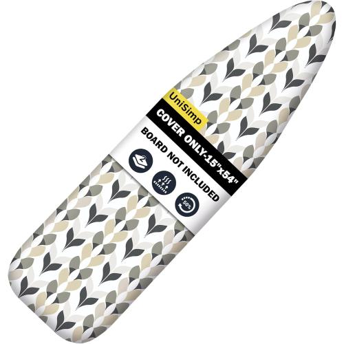 UniSimp Ironing Board Cover and Pad 12.5x30 Extra Thick Natural Cotton, Scorch and Stain Resistant Padding, Standard Size Iron Board Cover with Fasteners Heavy Duty Elastic Edge, Heatproof Foliage