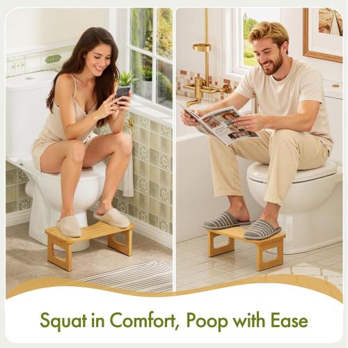 AmazerBath Bamboo Toilet Stool, Squat Potty Stool for Adults, Non-Slip Pooping Stools for Bathroom, Portable Potty Step Foot Stools for Kids, Assembly Required, 6.8''