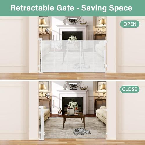 Size 55 Color White Reinforced 26 Inch Tall Retractable Baby Gates to Step Over 55 Wide Small Outdoor Retractable Child Gates for Doorways Short Retractable Dog Gates for Baby Indoor Retractable Stairs Gate for Kids