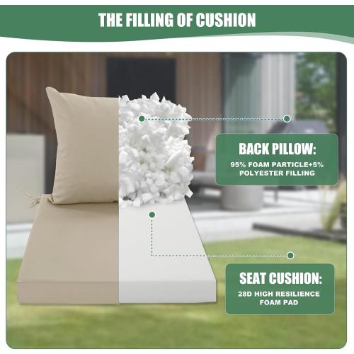 Outdoor Chair Cushions 8pk, Waterproof Backrest and Deep Seat Cushion Set for Patio Furniture, Outdoor Sofa Replacement Cushions with Removable Cover, 24 x 24 Inch, Cream
