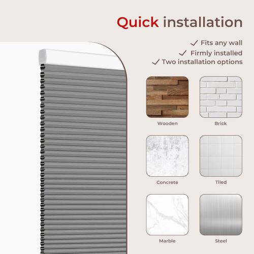 Allesin Cellular Shades Cordless Blackout Honeycomb Blinds for Indoor Windows, Thermal Insulated Window Shades Noise Reduction, Easy to Install, Perfect for Bedroom/Living Room, Grey 34 W x 64 H