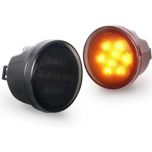 JK Turn Signal Lights Smoke Lens Amber LED Front Grill Indicator Parking Lights for Jeep Wrangler JK JKU 2007-2017