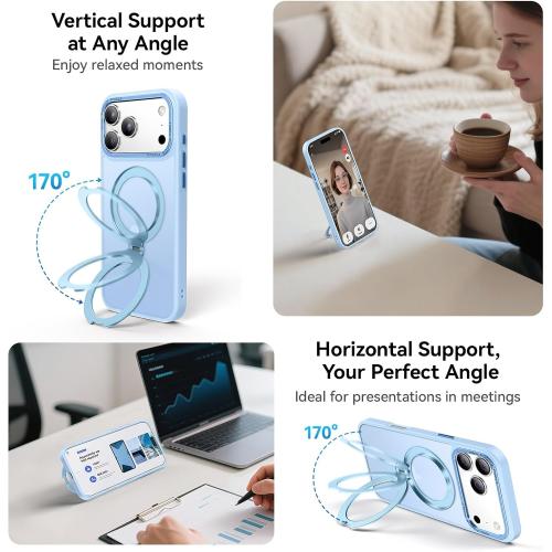 360° Spin Magnetic Stand for iPhone 17 Pro Case, Fit for MagSafe, Mil-STD Protective Case for iPhone 17 Pro Phone Case with Kickstand Rotatable 6.3 inch, Sky Blue