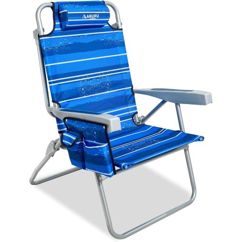 Tall Beach Chairs for Adults, Portable Folding High Seat Backpack Beach Chair Heavy Duty 5-Position Lay Flat with Cooler Bag, Cup Holder for Outdoor/Lawn/Trip/Picnic/Fishing/Camping