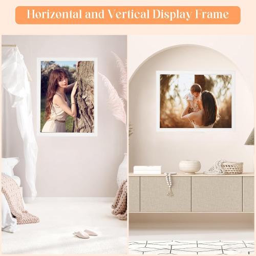 18x24 Wood Frame White, Natural Woodgrain 24x18in Picture Frame, Rustic Wooden 18 x 24 inch Gallery Wall Photo Poster Frame with HD Plexiglass, Horizontal Vertical Wall Mounting Display 1pcs