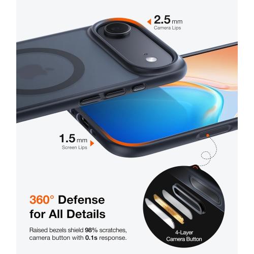 TORRAS Stronger Magnetic for iPhone Air Case, Thin Fit for MagSafe Black | Shockproof Slim Case for iPhone 17 Air with Camera Control & Colorful Buttons, Mil-Grade Drop Tested, Translucent Matte