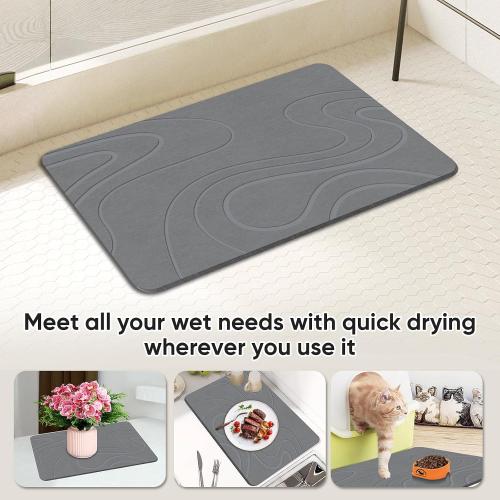 24 * 16 Grey Stone Bath Mat Diatomite Stone Mats for Bathroom Non-Slip Diatomaceous Earth Shower Mat Super Absorbent Bathroom Floor Mat Natural Easy to Clean(24 * 16 Grey)