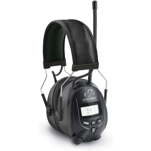 WALKER'S Digital AM/FM Radio Muff - 25dB Noise Reduction Rating Hunting Shooting Hearing Protection Electronic Earmuffs w/ Radio, MP3/CD Player Jack, 2 AAA Batteries Included